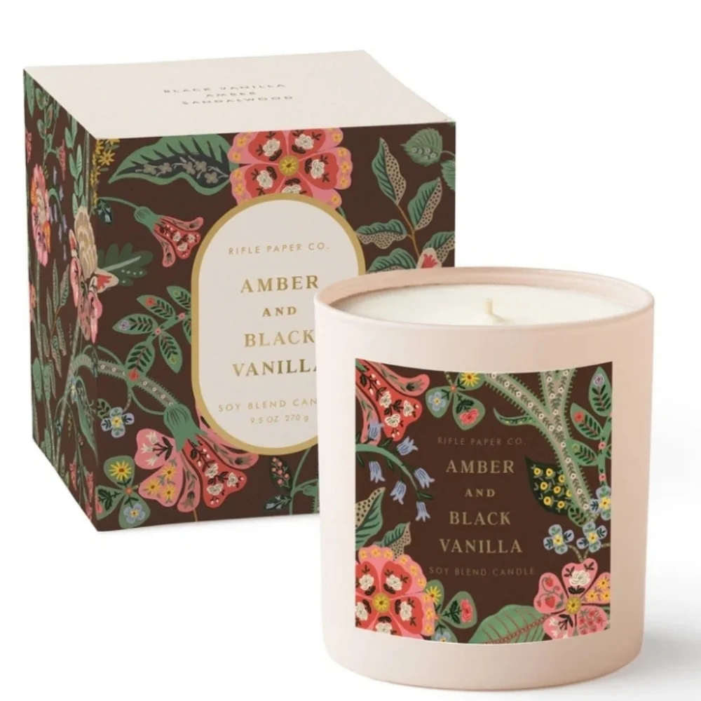 ❤️BUY 5 GET 3 FREE Gracie Amber and Black Vanilla 9.5 oz Glass Soy Candle
